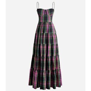 NWT J. Crew Tiered taffeta Maxi Dress in Pink Stewart Tartan